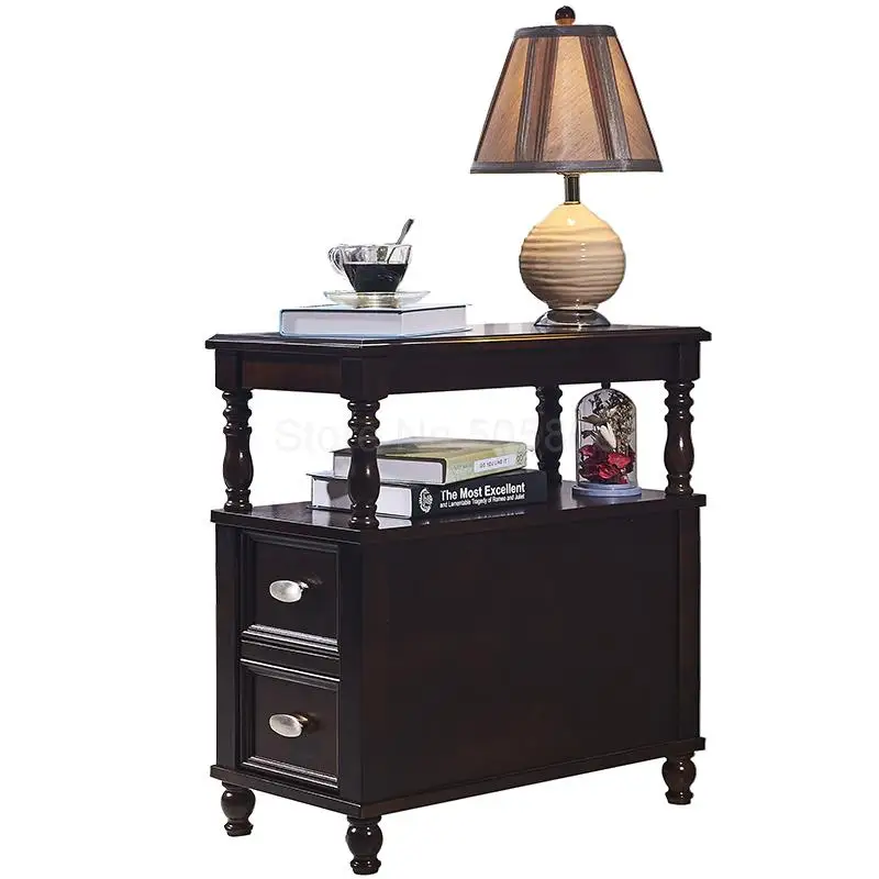 American sofa side cabinet solid wood European style living room simple small coffee table storage locker |