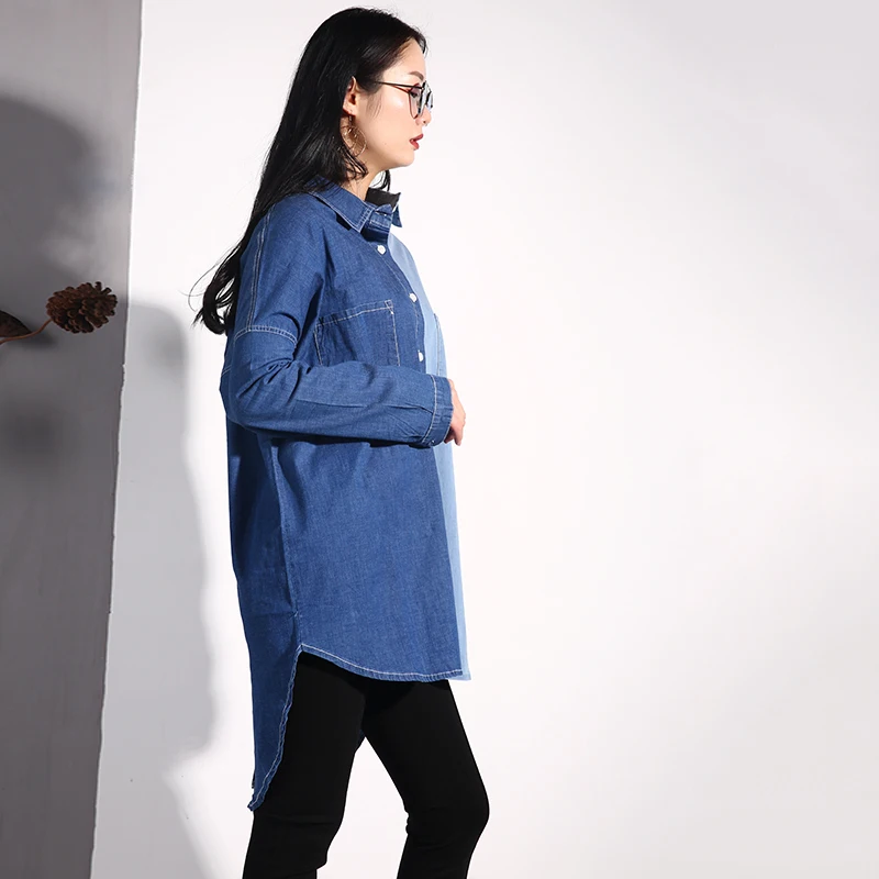 Fashion Tide Autumn Single Button Patchwork Denim Coat Personality Pocket For Women Fashion Jacket Batwing Full Sleeve MA71515