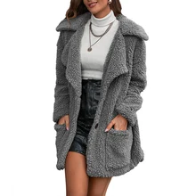 

Fashion Women Warm Winter Coat Turn-Down Collar Winter Long Sleeve Coat Single Breasted Solid Fleece Thick Outwear For Lady