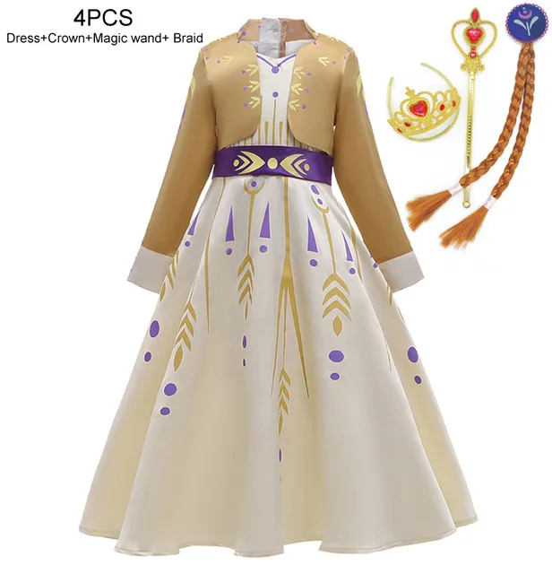 Коллекция года, летнее платье принцессы для девочек костюм Анны «Frozen2» Детское платье для дня рождения детская одежда с длинными рукавами и бантом для детей возрастом от 4 до 12 лет