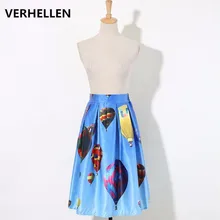 VERHELLEN Осенняя Женская юбка Повседневная воздушная Печать Высокая талия вечернее платье в складку миди Скейтер юбки Saias
