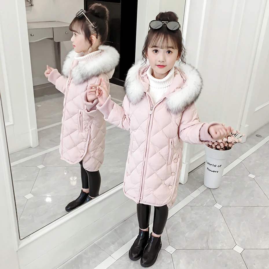 Girls Coat Fashion Irregular Coat For Girls Hooded Fur Collar Girls Down Jackets Winter Thick Warm Children's Clothes For Girls