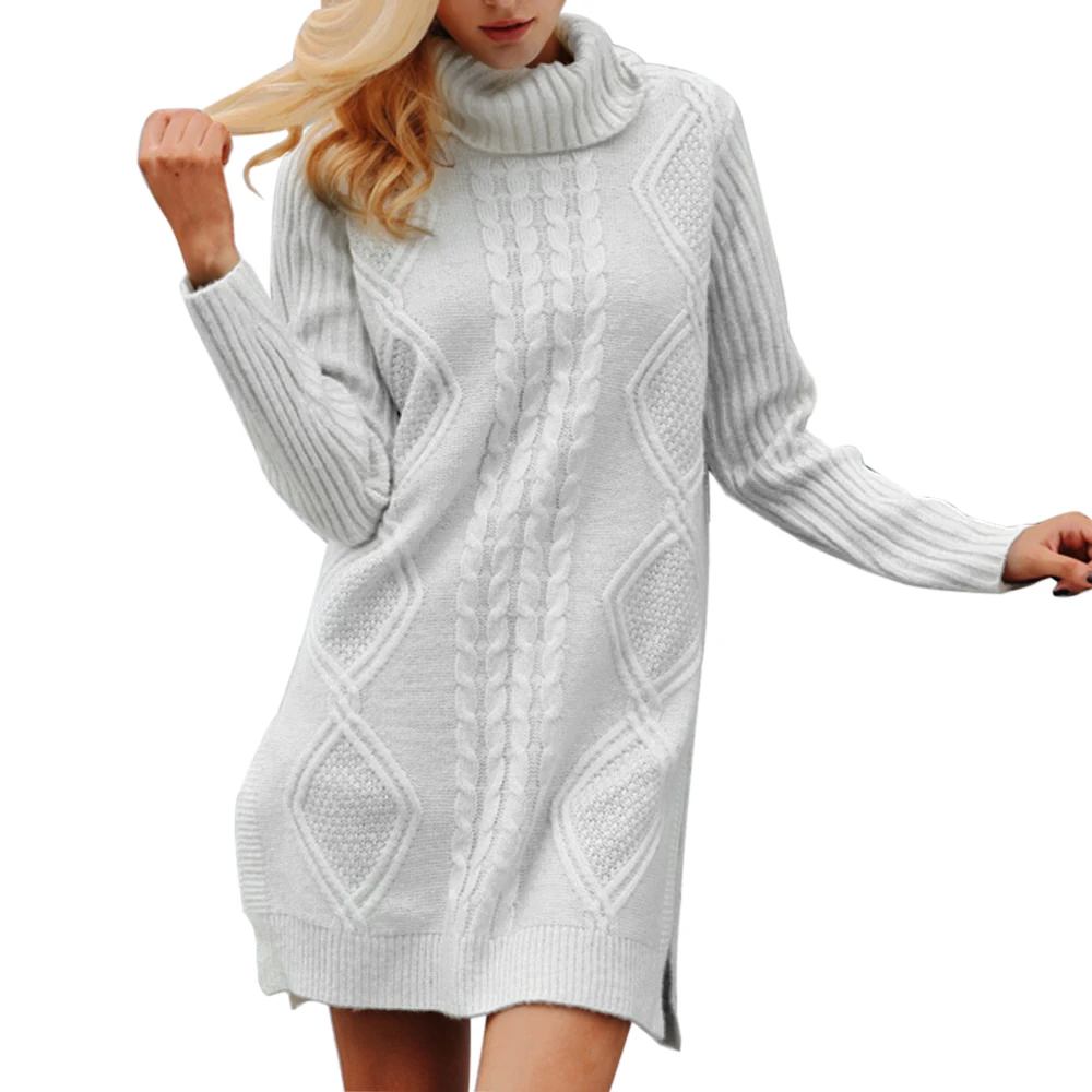 

LASPERAL 2019 Autumn Women Solid Knitwear Long Hem Slit Twisted Turtleneck Sweater Fashion Casual Female Knitted Long Pullover