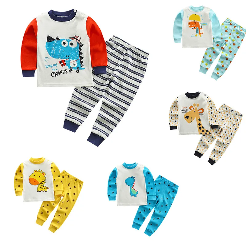 

Spring Autumn Baby Kids Boys Girls Long Sleeve Cartoon Printed Pajamas Sets Cute Cotton Blouse Tops+Trousers Sleepwear Pajamas