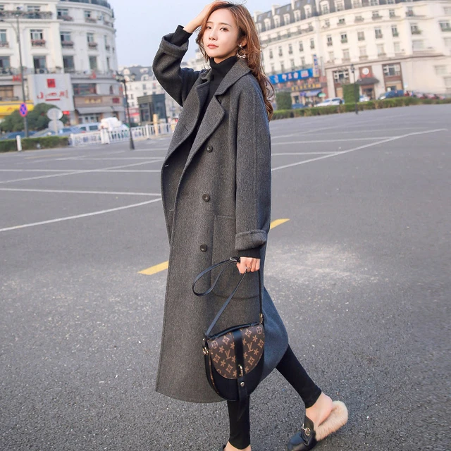 Double Breasted Long Wool Coat For Women Autumn Winter Ladies Long