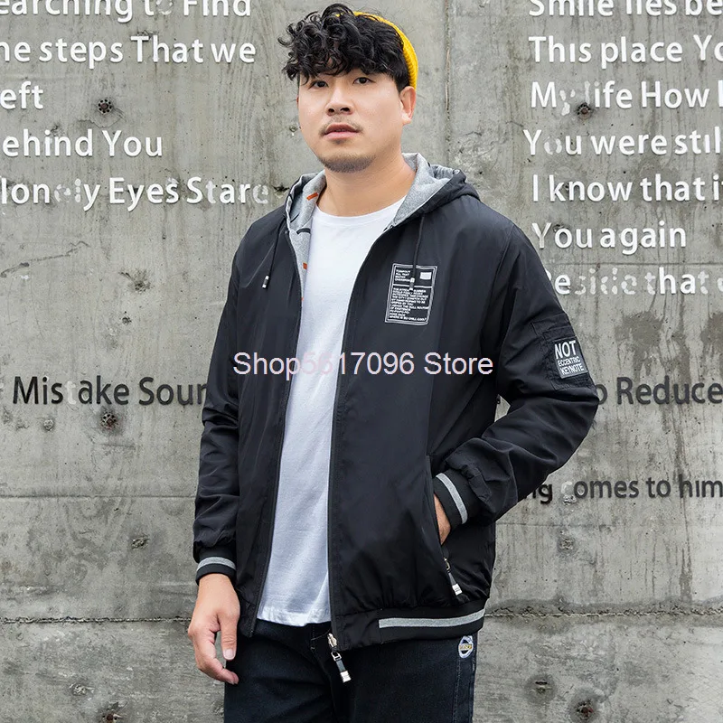 

Autumn New Male Big Size With Cap Coat Loose Double-sided Wear Jacket Superpang Plus Fat Plus Jacket Male