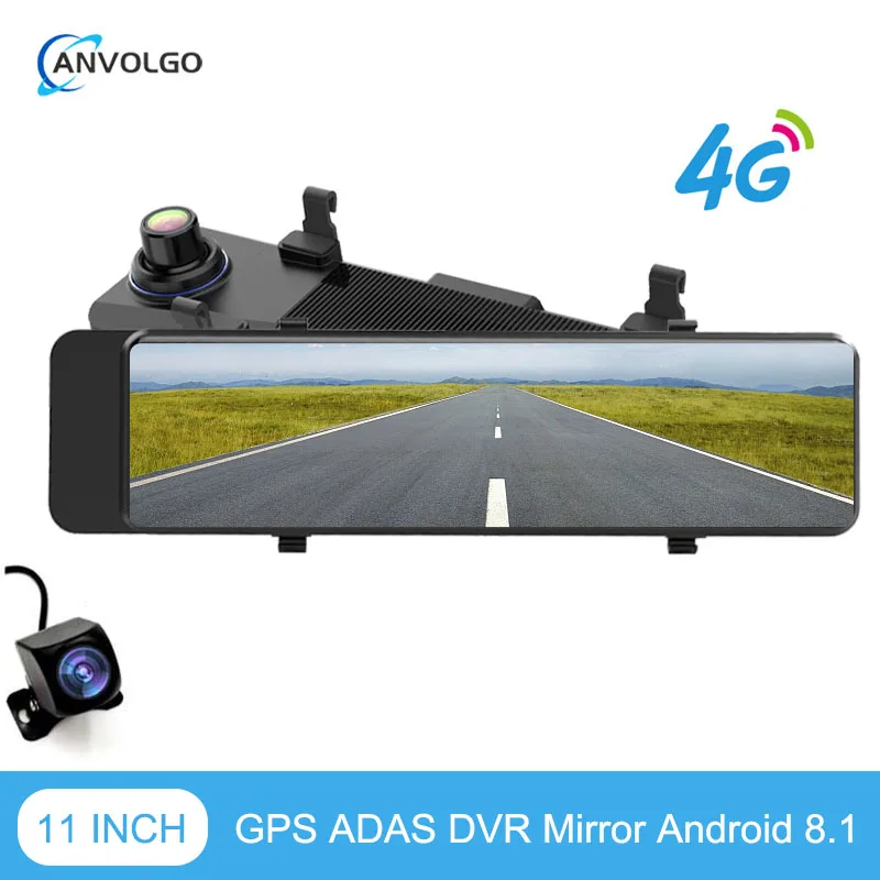 Зеркало-видеорегистратор 11 дюймов 3 дюйма GPS-навигация ADAS 4G Android 8 1 2 + 32 ГБ 24-часовой