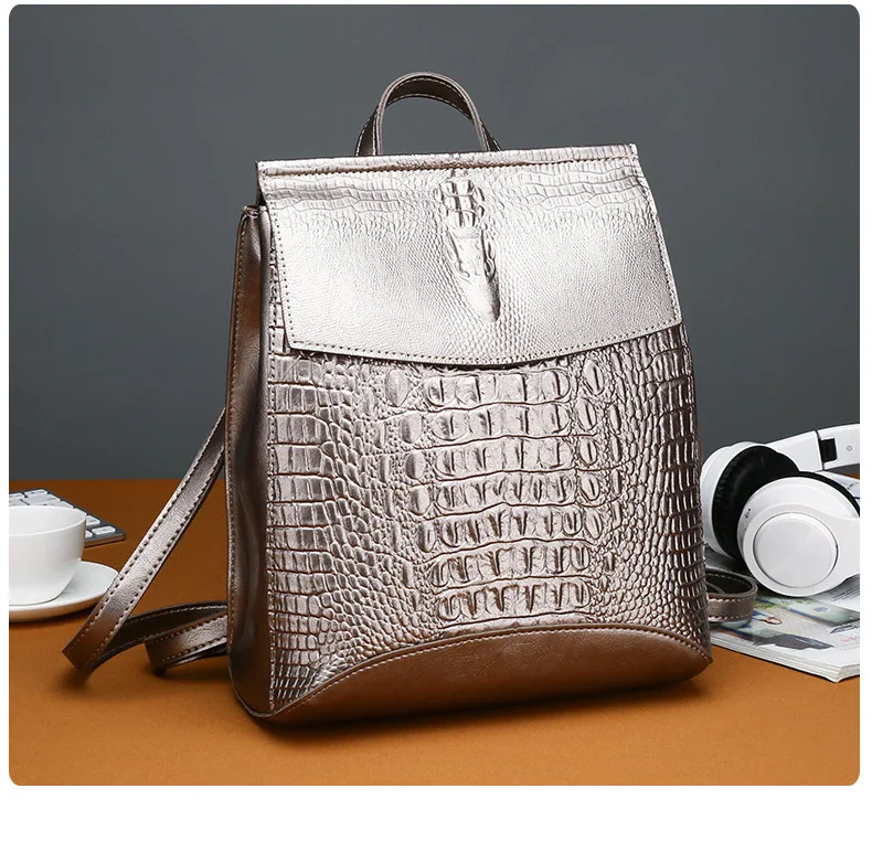 Аллигатор женский рюкзак женский мягкий кожаный высококачественный накидка сумки для путешествий роскошный бренд простая школьная сумка для девочек колледжа