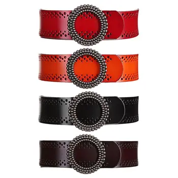 

Fashion Women Retro Wide Belt Retro Hollow Faux Leather Waist Waistband