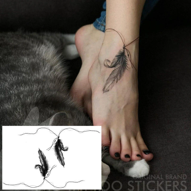 Tobillera de plumas para tobillo, tatuaje Sexy, pegatinas impermeables hoja verde, tatuaje de acuarela, arte falso, tatuajes temporales, clavícula y hombro|Tatuajes temporales| - AliExpress