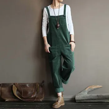 

Casual Overalls Jumpsuits Women Solid Straps Rompers Spring Vintage Corduroy Jumpsuits Harem Pants Female Dungarees Playsuits