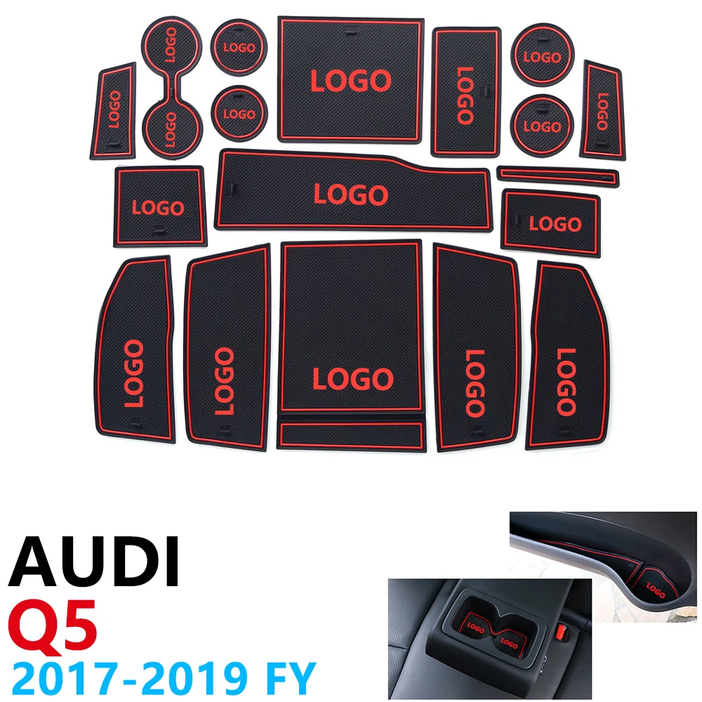 

Anti-Slip Rubber Cup Cushion Door Groove Mat for Audi Q5 FY SLine S-Line 2017 2018 2019 Accessories Car Stickers mat of phone