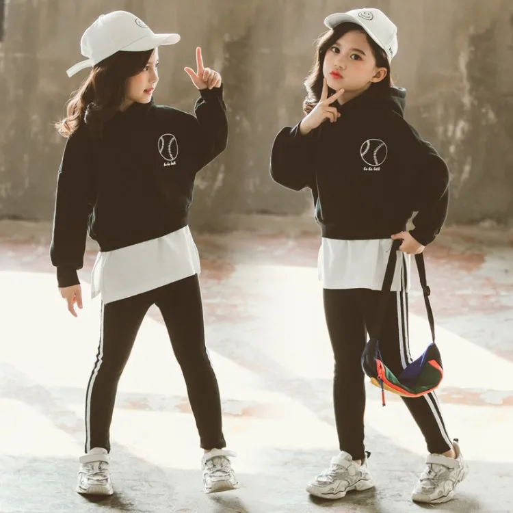 

Girls Western Style Two-Piece Set Korean-style Big Boy Spring Hoodie Brace Pants Little Girl Set 2020 Childrenswear Autumn