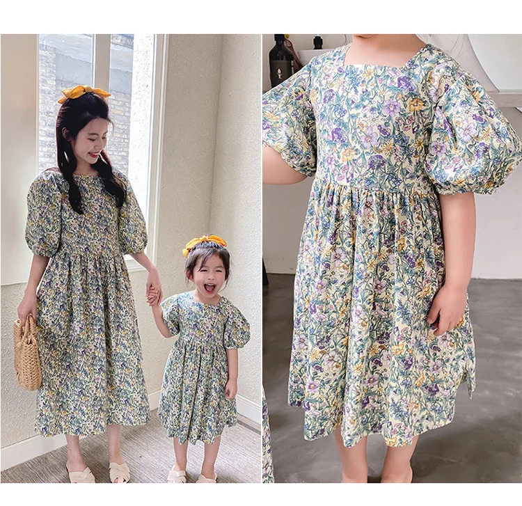 Family Look Summer Autumn matching Clothing Parent-Child Dress MOther And Daughter Round Neck Chiffon Floral Dresses | Мать и ребенок