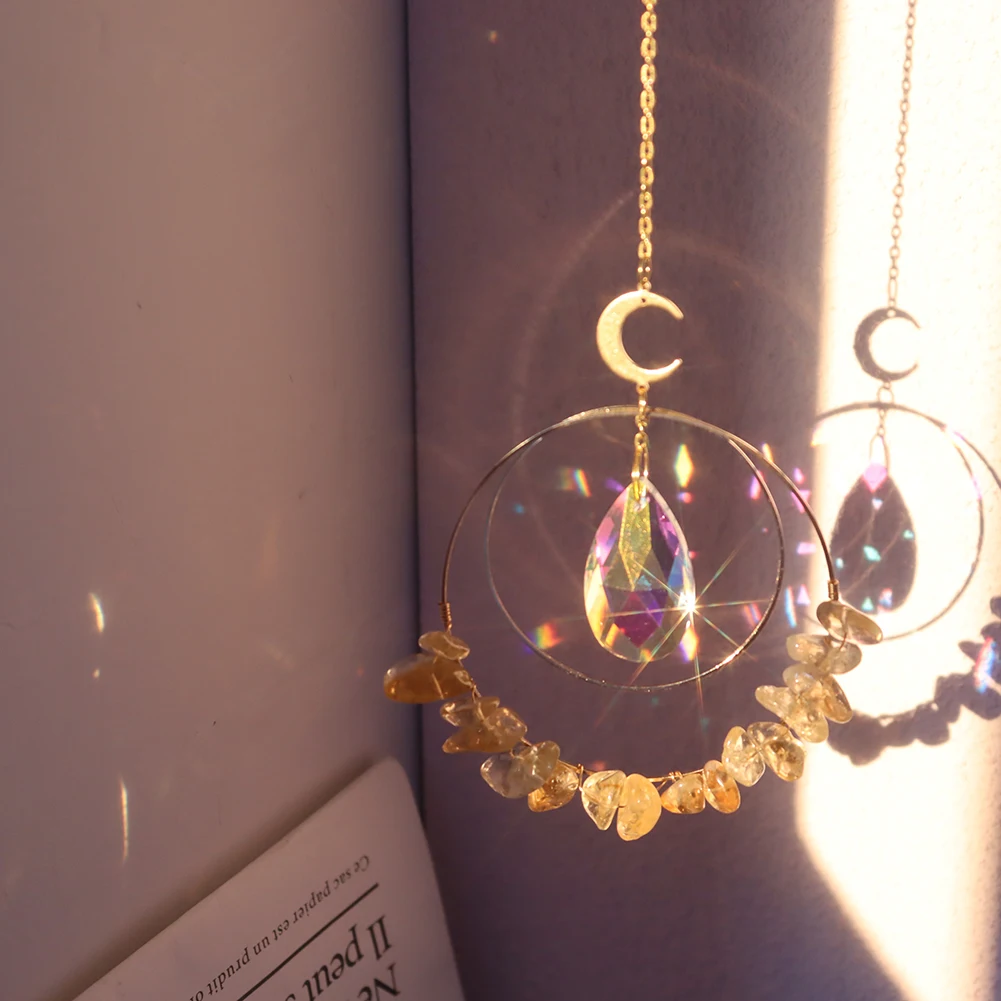 Crystal Sun Prisms Wind Chime Moon Star Hanging Sun Catchers Wind Chimes Rainbow Chaser Window Wedding Curtain Hanging Decor sun catcher,crystal pendant,sun catchers,window ornament