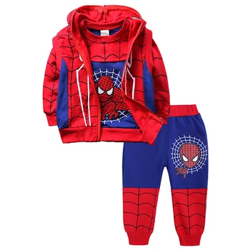 

Children Clothes Spring Cartoon Baby Boys Clothes Set Spiderman Jacket+Pant+Vest Costume Kids Clothing for Autumn Boy Sport Suit