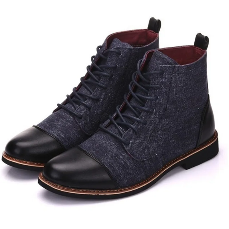 UPUPER/модные мужские ботинки мужская обувь на шнуровке с высоким берцем в британском стиле Нескользящие удобные мужские Ботильоны размера плюс 39-48 - Цвет: Blue