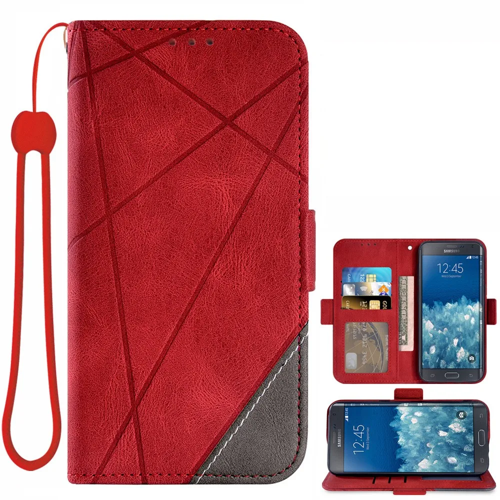 

Flip Wallet Phone Cover For Coolpad Legacy Brisa S SR Alchemy With Credit Card Holder Slot Geometric Patterns Red Black Blue
