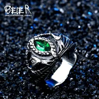 BEIER new store Double Snake King Entangled Animal Ring Green Stone Eye Men's Ring High Quality Jewelry LLBR8-599R