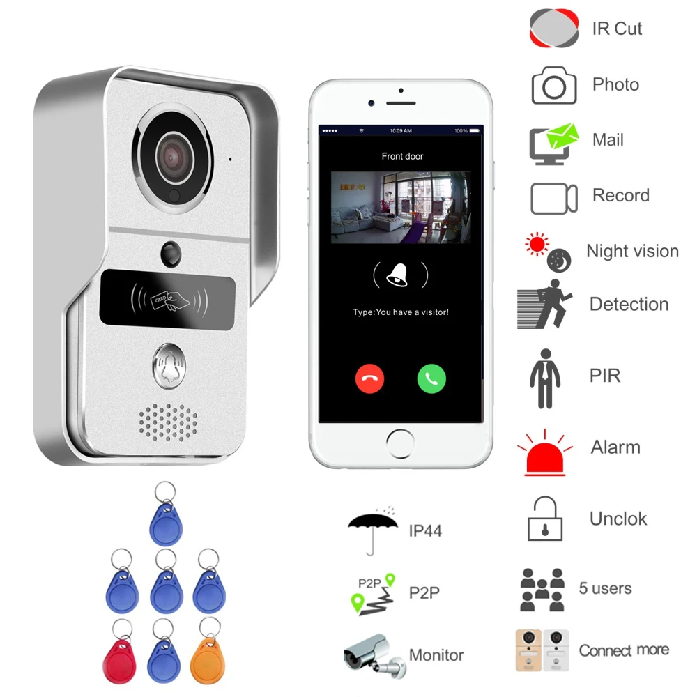 #*Cheap New Home security Camera WIFI Door bell Video door phone system RFID card unlock Support IOS Andirod Apps control smart home