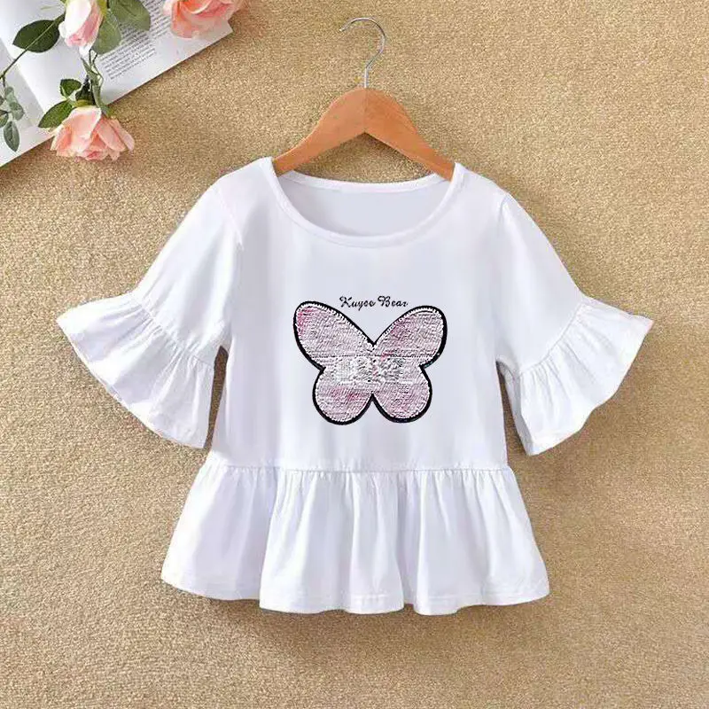 Best Buy T-Shirt Ruffle Girls' Children's Clothing O-Neck Long-Sleeve Cartoon-Pattern Autumn VIDMID mmQKME6lenL
