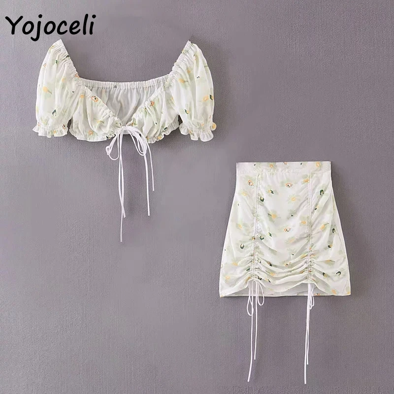 Yojoceli boho пляжное платье с принтом, комплект из двух предметов, женское короткое платье с квадратным вырезом, новое весеннее летнее женское платье vestidos