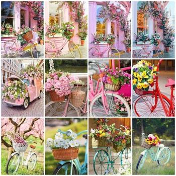 

EverShine DIY Painting By Numbers Landscape Hand Painted Drawing Canvas Oil Paint By Numbers Bicycle Gift