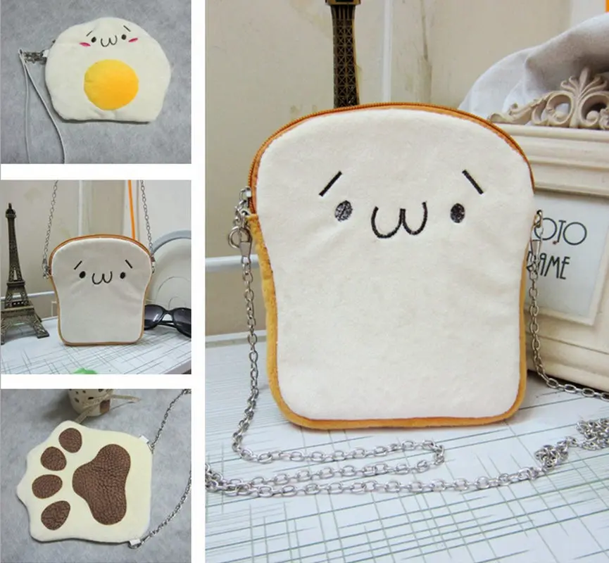

Harajuku WOMEN'S Bag Cute Toast Bag Chain Shoulder Bag Soft Adorable Hand-shaped Brush Bag Poached Mobile Phone Change Small Bag
