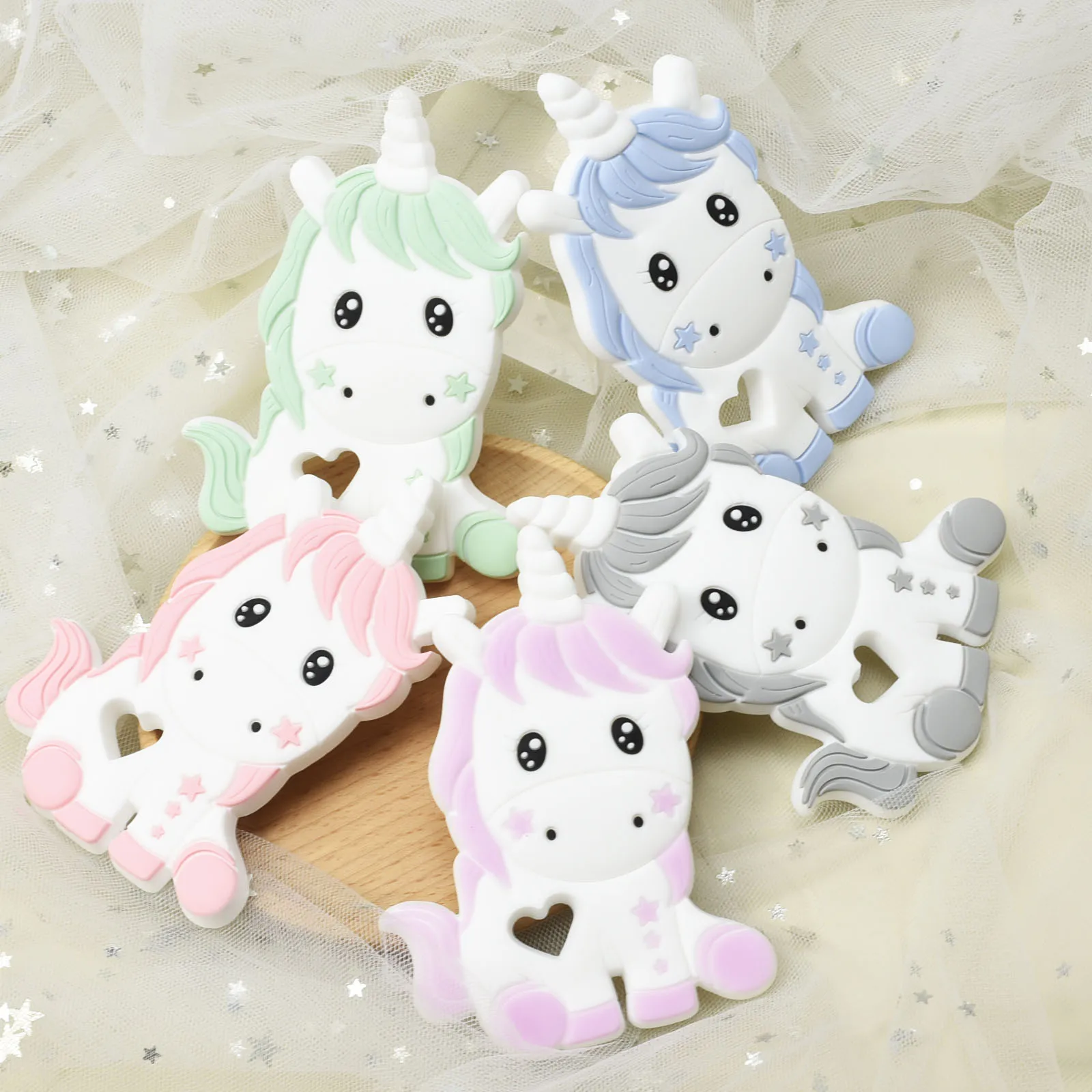 10PCS Silicone New Cartoon Unicorn Teether BPA Free Baby Pendant Nursing Toys Beads Necklace Charms Jewelry Loli Colors | Мать и ребенок