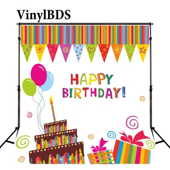 

VinylBDS Happy Birthday Photography Backdrops Colour Balloon Cake Digitally Printed Birthday Backgrounds For Photo Studio J02176