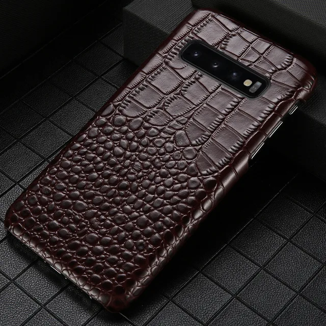 Темно-коричневый Чехол из натуральной крокодиловой кожи для телефона samsung galaxy A50 A70 A40 A20 Note 8 9 10 S8 S9 S10 plus - Цвет: Темно-коричневый