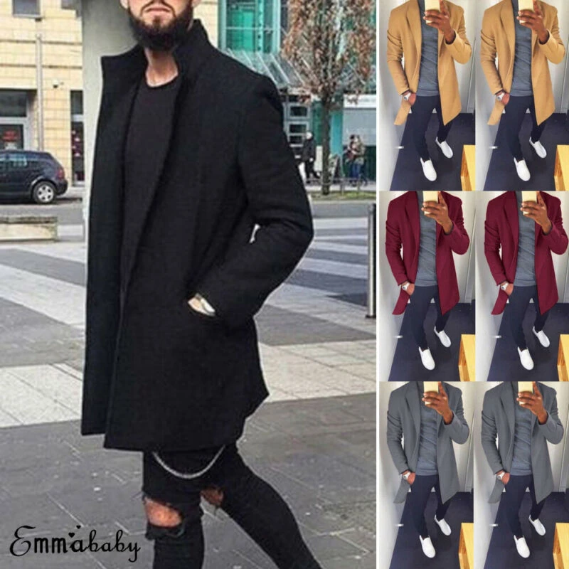 秋冬メンズカジュアルコート厚みのウールトレンチコートビジネス男性固体古典的なオーバーコートミディアムロングジャケットトップス ウール混紡 Aliexpress