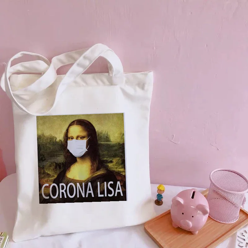 Bolso de lona con estampado de Mona Lisa para mujer, Cartera de mano con estampado divertido de Harajuku