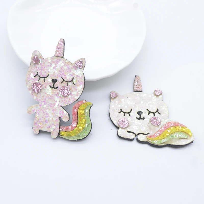 10 Stück gepolsterte bunte Glitzer-Leder-Katzenapplikationen für DIY-Kleidung, Hut, Basteln, Dekor, Kopfbedeckung, Haarspangen, Schleife, Zubehör, Patches