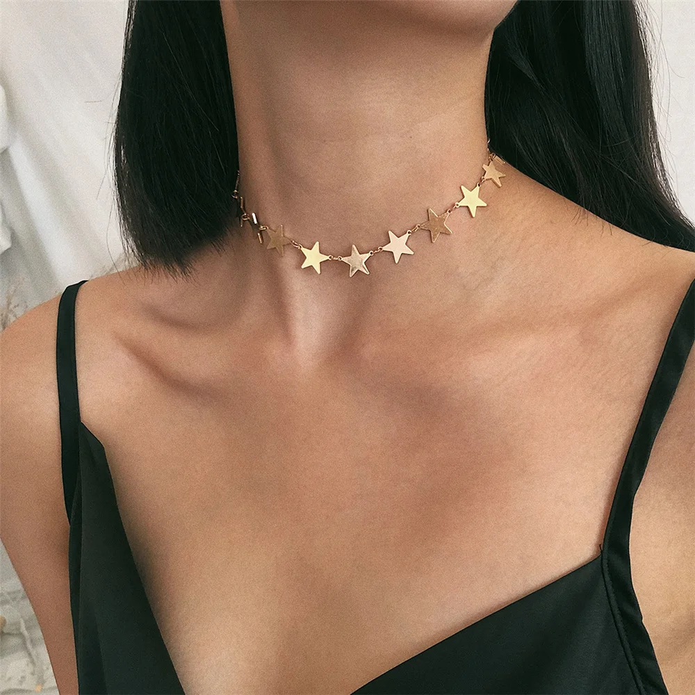 

Simple Star Choker Necklace Gold Alloy Clavicle Chain Necklace for Women Minimalist Jewelry Gift
