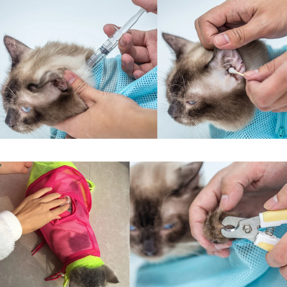 Pet мягкая кошка сумка для принадлежностей для ухода за телом Регулируемая многофункциональная полиэфирная кошка моющая, для душа сетчатые мешки для ногтей