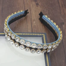 Корейский Модный Ювелирный ободок для волос аксессуары Блестящий прозрачный полный кристалл камень синий ободок для волос горный хрусталь повязки для женщин свадьбы