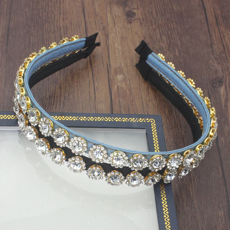 Женский обруч для волос с кристаллами синий блестящий со стразами свадебные