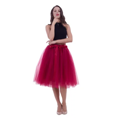 wine red 26 цветов 5 Слоистых 65 см до колена Тюль юбка пачка Женская юбка высокая талия плиссированная юбка косплей юбка эластичный пояс Faldas - Цвет: wine red