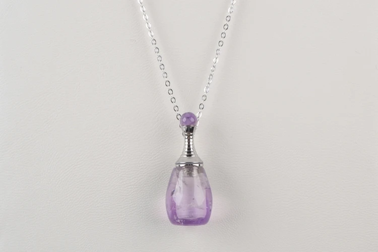 Amethyst BOROSA 3 шт. 26 дюймов серебро мульти-вид натуральный камень подвеска в виде бутылочки парфюма ожерелье кристаллы аметиста Духи Диффузор WX1222-N - Окраска металла: Amethyst