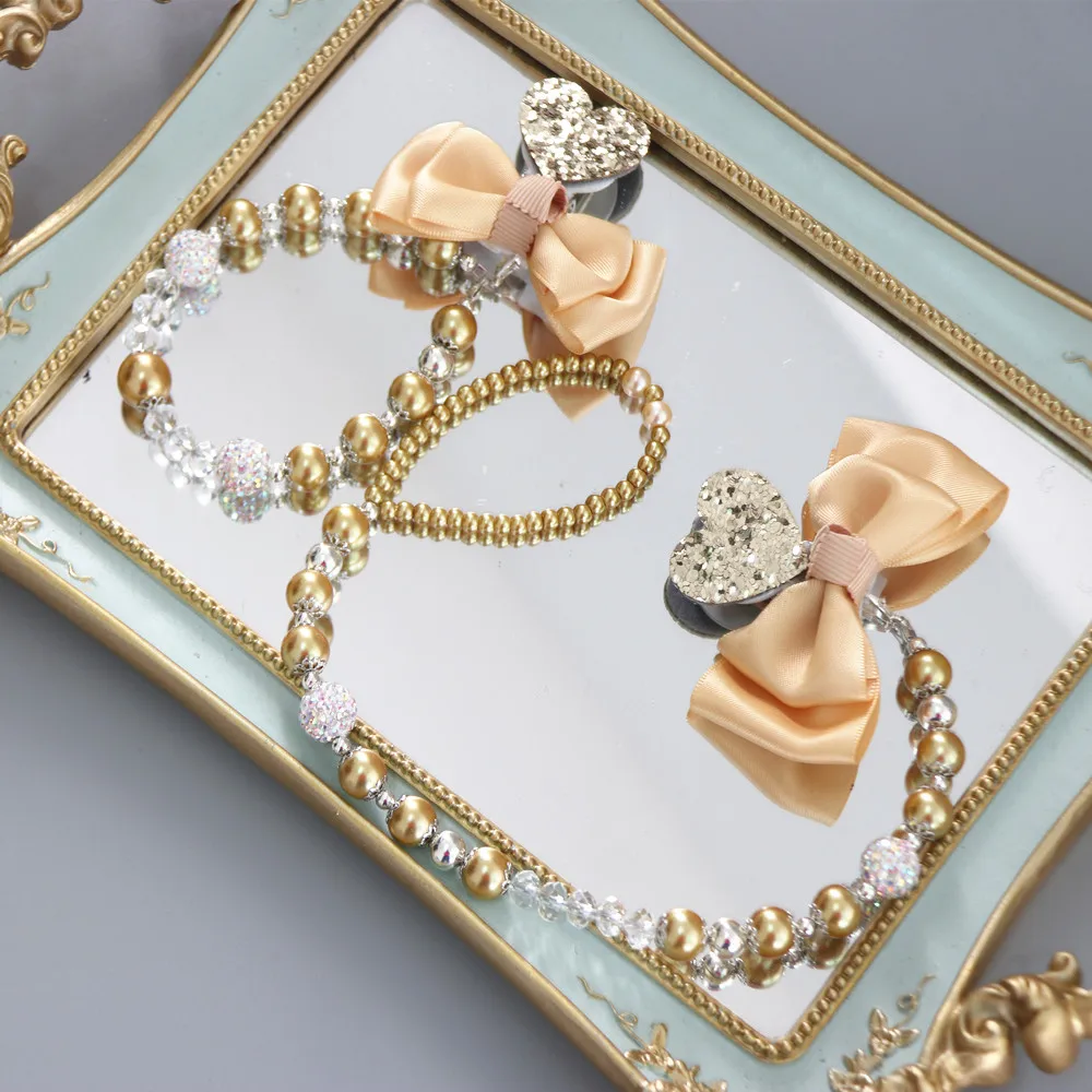 golden pearls На заказ стеклянные хрустальные детские соски с зажимами, бисероплетение, бриллиантовый бант, соски с цепочкой для новорожденных, детские подарки на день рождения, сувенир - Цвет: golden pearls
