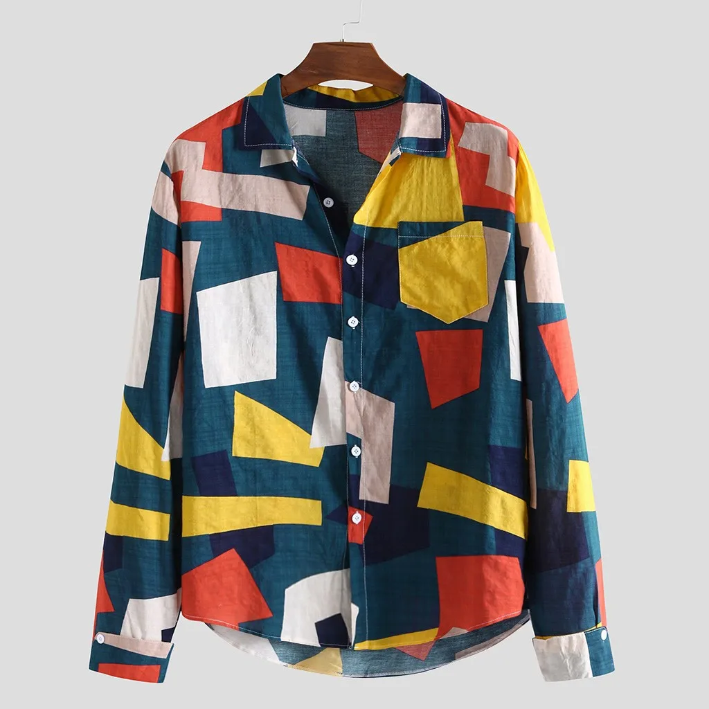 

Hawaiian Shirt Men Ethnic Style Loose Slim Long Sleeve Dress Shirt Blouse Streetwear Casual Men Shirt Camisa Masculina Male New