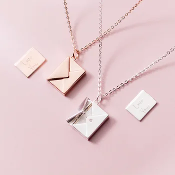 

S925 silver necklace female fashion simple square envelope pendant temperament personality clavicle chain female