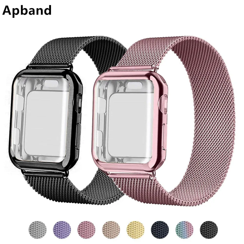 

Case+strap For apple watch band 44mm 40mm 42mm 38mm Metal Milanese loop Belt bracelet TPU cover iWatch series 5 4 3 2 SE 6
