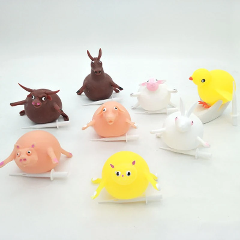 

1Pcs TPR cute animal blowing toy ball squeeze vent toy Soft Rubber Inflatable Ball chicken cat model for kids funs/adult vent