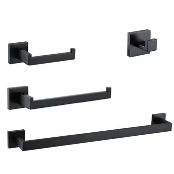 

Black Stainless Steel Wall-mounted Towel Toilet Paper Hanger Wall Hook Bathroom Kitchen Shower WC Gluing Hardware Accessories