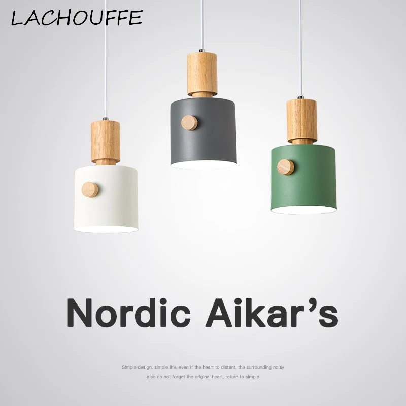 

Macaron Wooden Led Pendant Lights for Bedroom Kitchen Dining Room Loft Decor Lighting Fixtures Moder Metal Lamp Luminaire E27