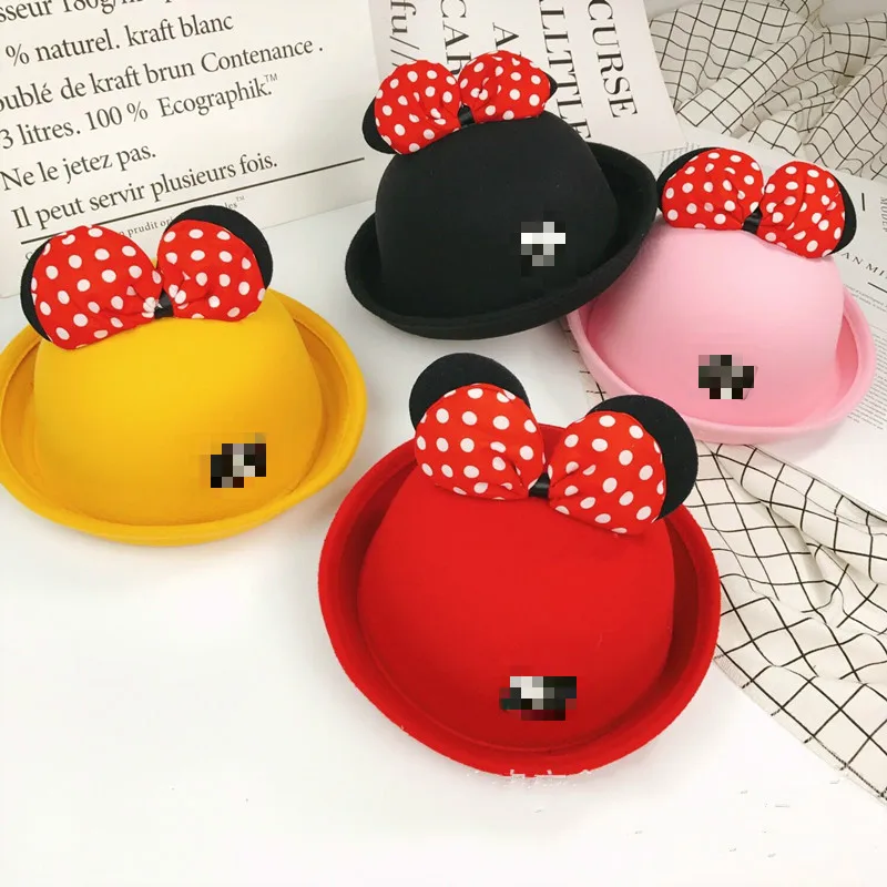 

New 1pcs Mickey Minnie bow ears felt hat dome Decoration Hat Kids Birthday Mickey Minnie Theme Party
