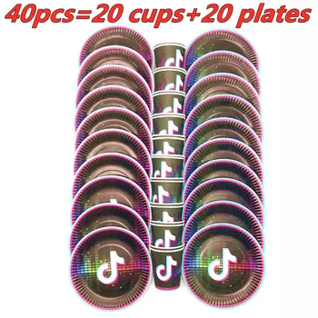 

40/20pcs Tik Party Tok Carnival Party Disposable Tableware Set Paper Plates Cups Baby Shower Birthday Party Supplies Decoration