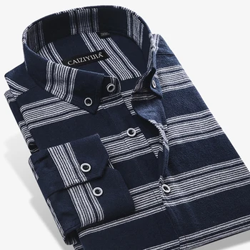 

CAIZIYIJIA 100 Cotton Long Sleeve Winter Dress Shirt Men High Quality Camisa Masculina Social Striped Shirt Business Dress Shirt